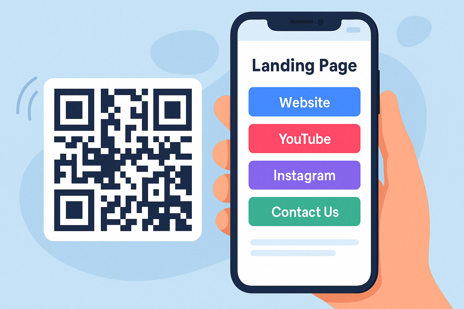 A smartphone displaying a landing page with multiple clickable links after scanning a multi-URL QR code