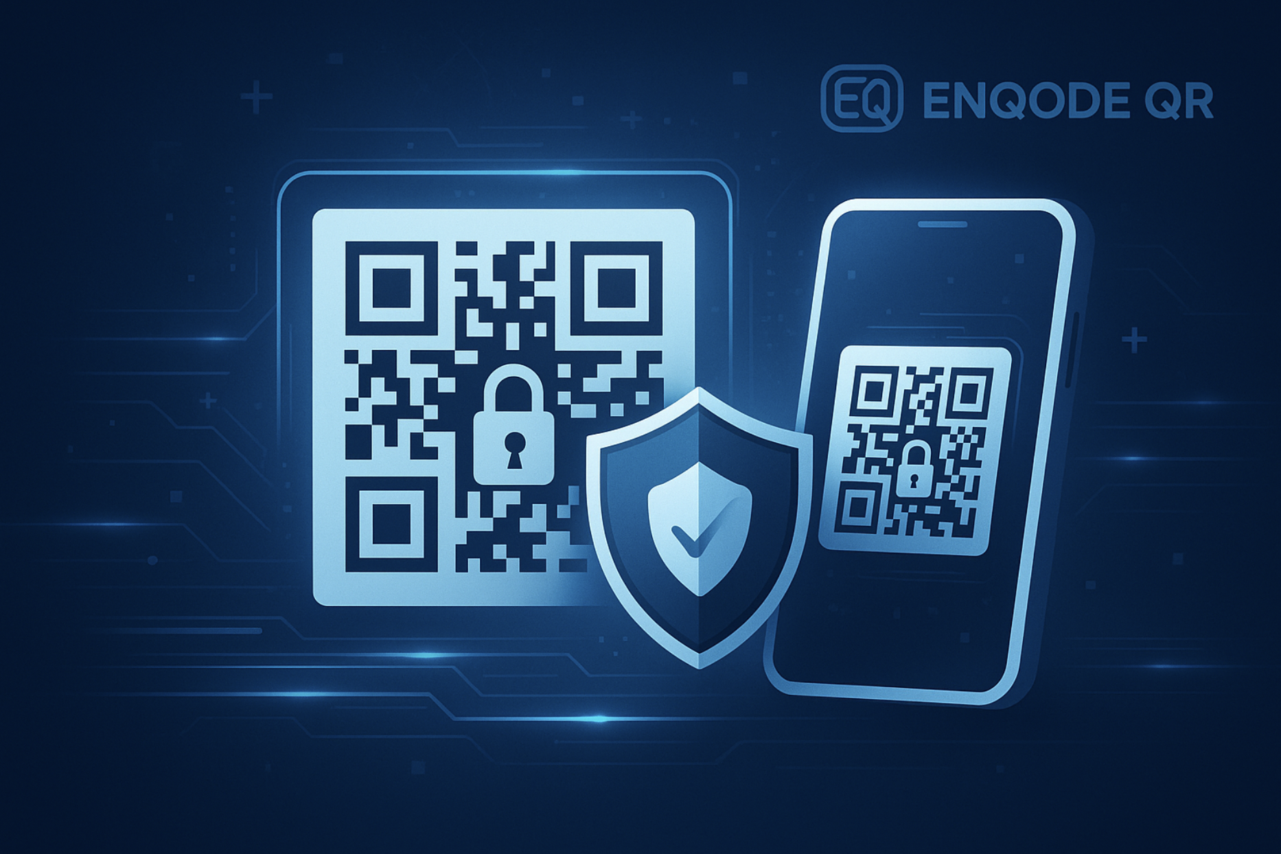 Secure QR code illustration with shield and lock icon - Enqode QR