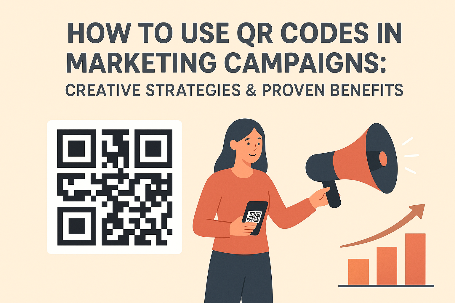 A creative marketing campaign illustration showing QR codes on billboards, packaging, and digital ads.