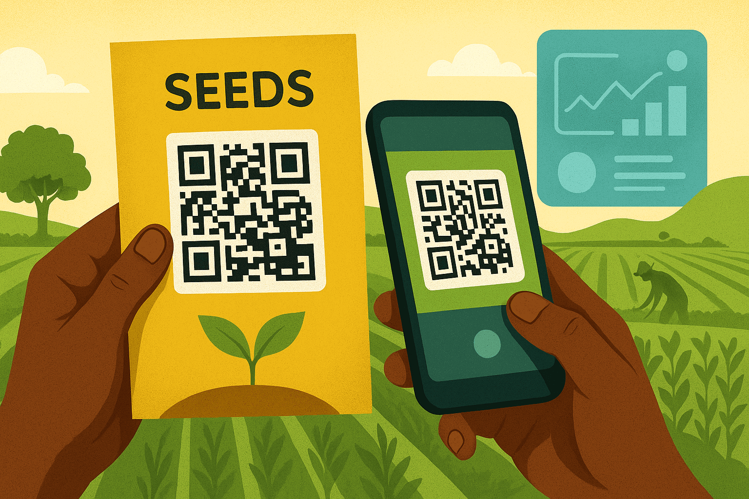 Farmer scanning QR-Coded seed packet for traceability