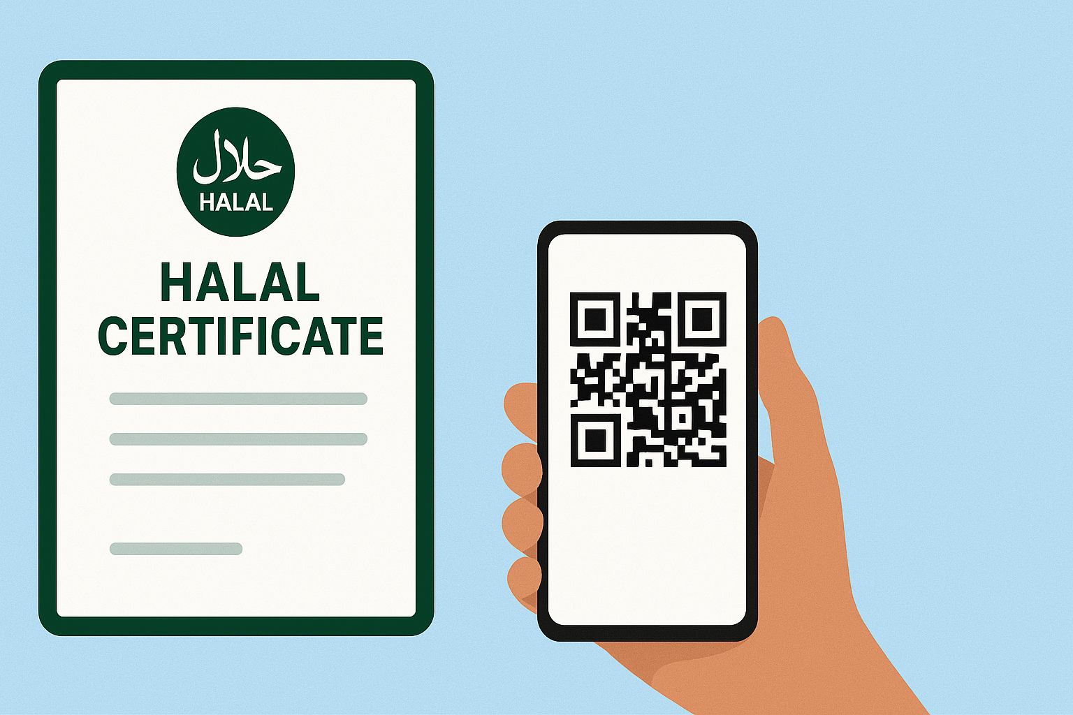 Digital halal certificate with QR code overlay on official document