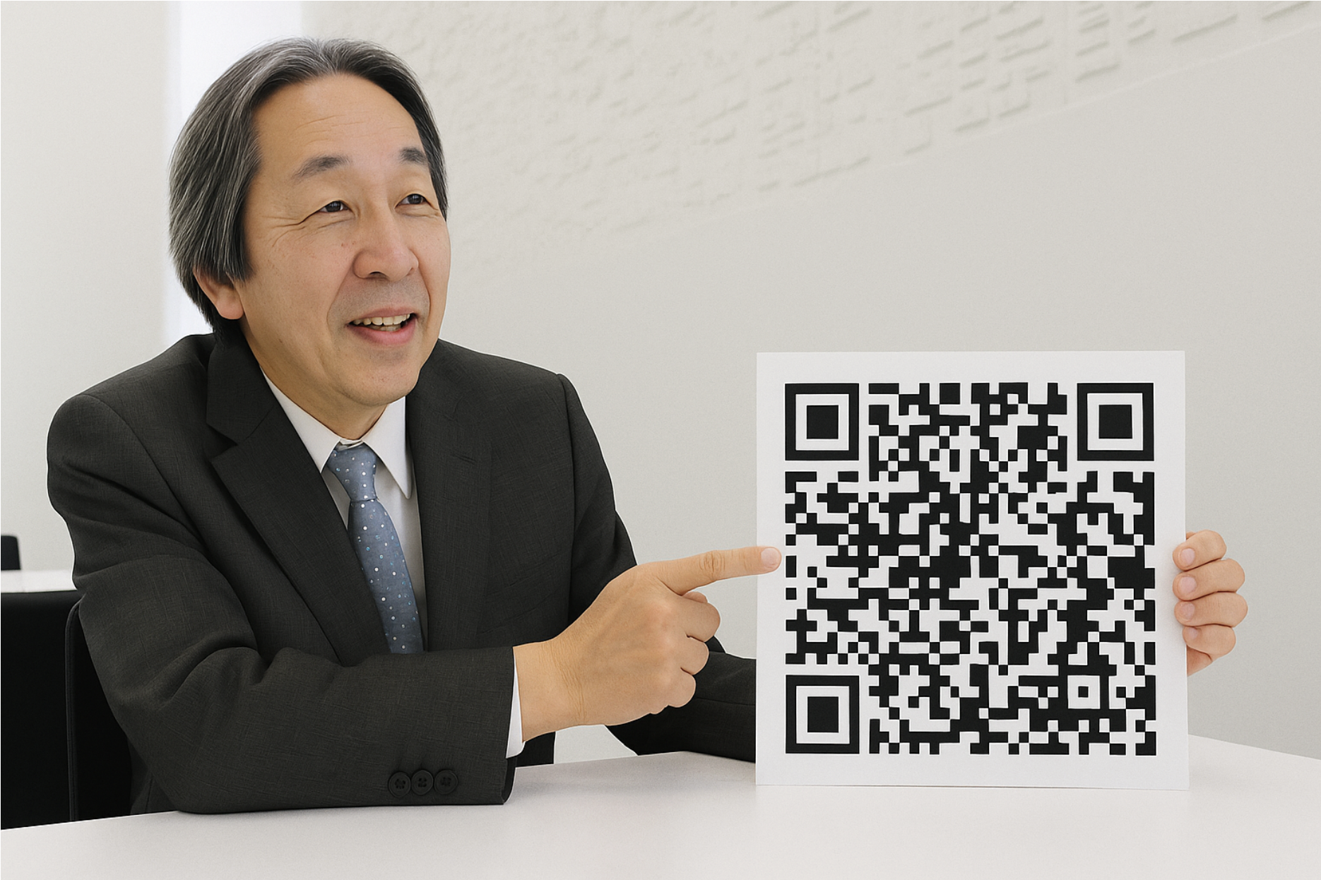 Masahiro Hara unveiling first QR code design